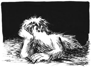 Laker, a young Sasquatch, thinks about finding a friend.